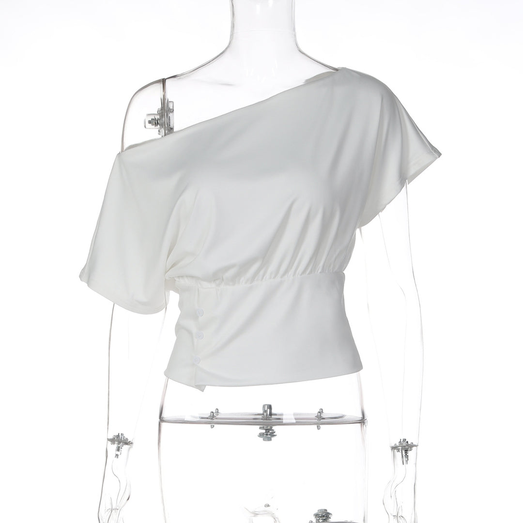 Damer Asymmetrisk Bluse T-shirt med raffinerede Draperinger Skovae