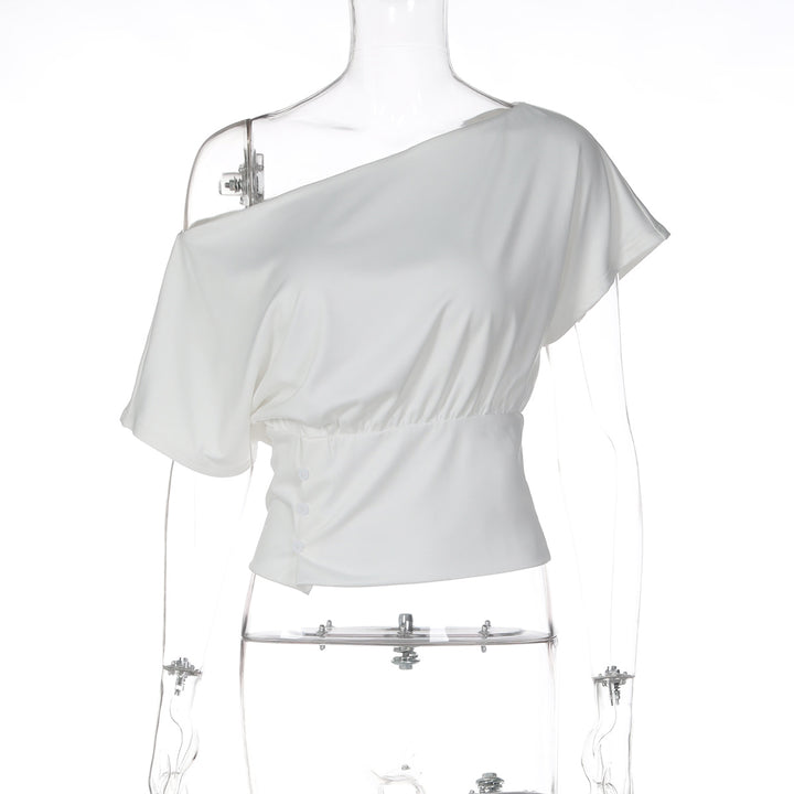 Damer Asymmetrisk Bluse T-shirt med raffinerede Draperinger Skovae