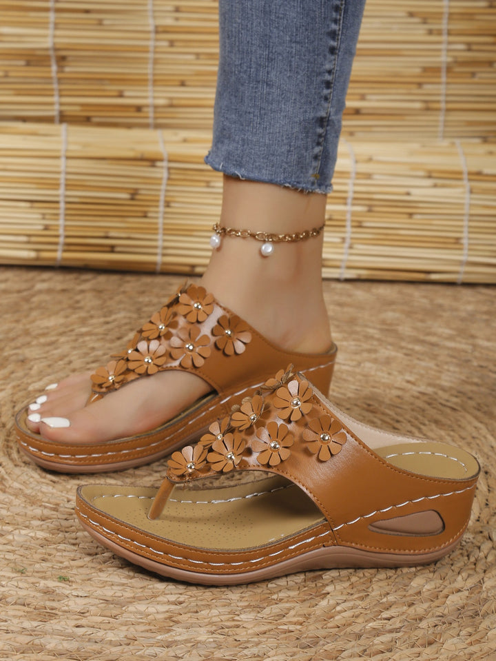 Dame elegante Flip-Flop sandaler med blomsterapplikationer Stilla