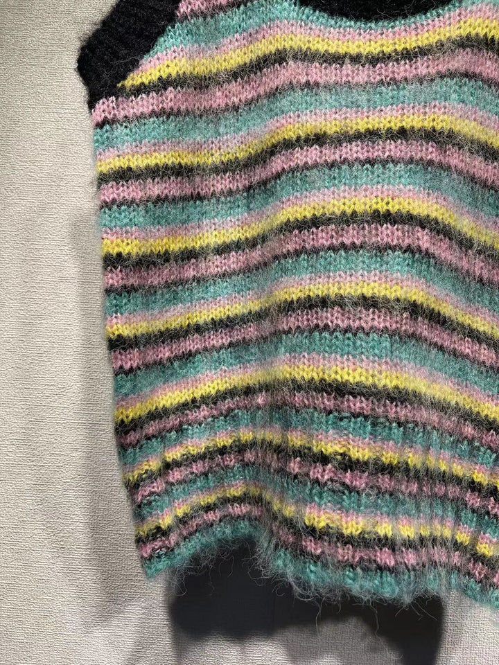 Dame strik-sommerpullover med farverige striber Stilla