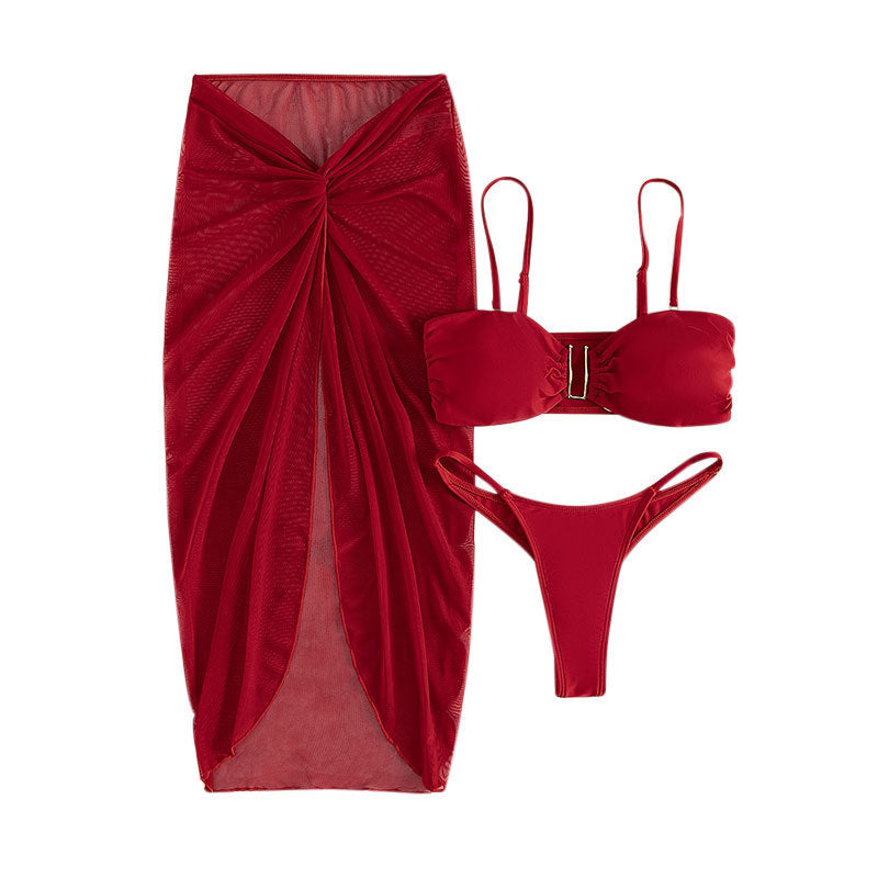 Dame bikini sæt med raffineret knudedesign og højt skåret bikini nederdele Skovae