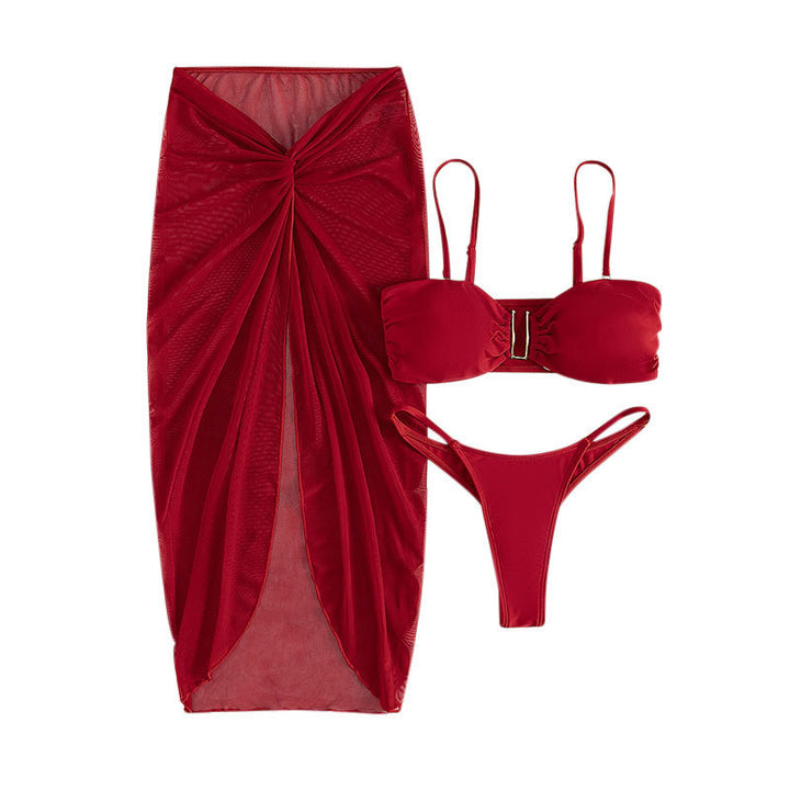Dame bikini sæt med raffineret knudedesign og højt skåret bikini nederdele Skovae