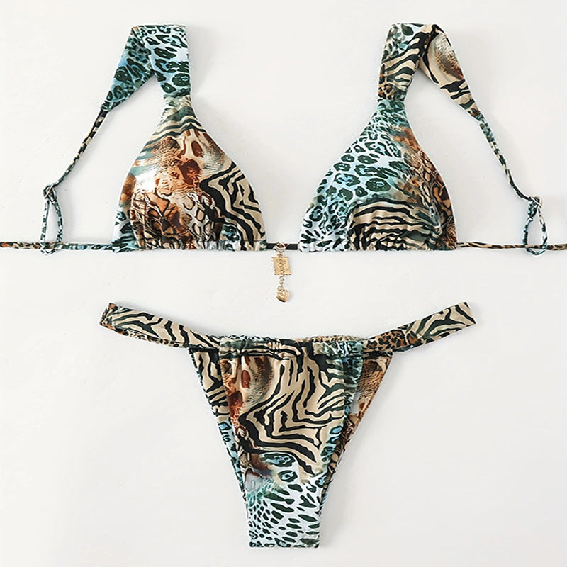 Dame trekant-bikini med justerbare stropper og moderigtigt leopardmønster Skovae