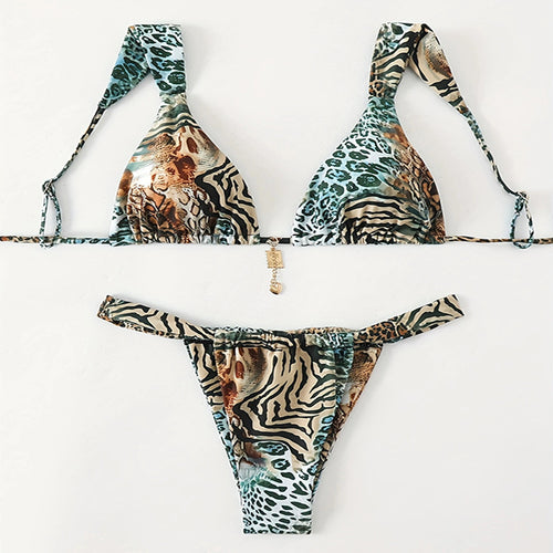 Dame trekant-bikini med justerbare stropper og moderigtigt leopardmønster Skovae