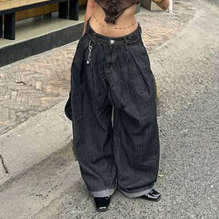 Dame Bred Højtaljede Stribet Jeans Skovae