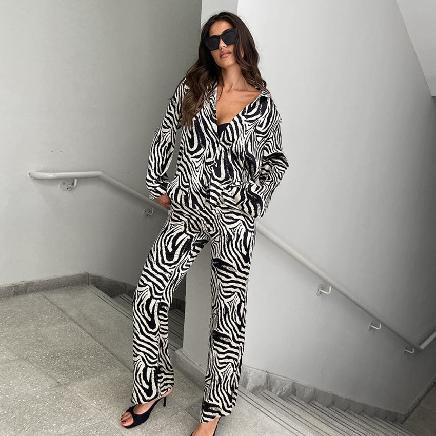 Dame Zebra-Print Lounge-Sæt med løs pasform og elegant snit Stilla