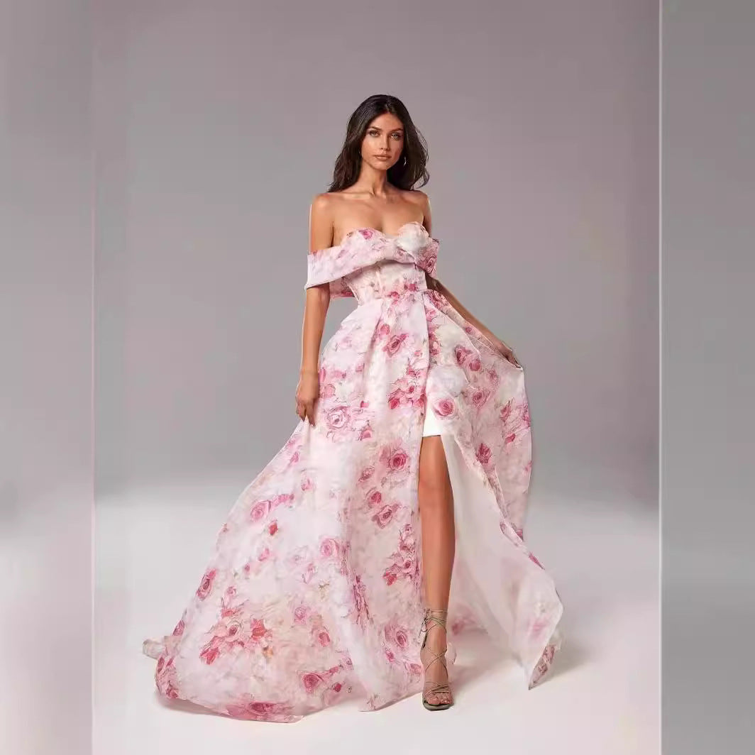 Kvinders maxikjole med off-shoulder design og blomsterprint Skovae