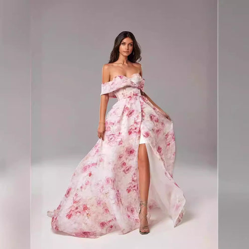 Kvinders maxikjole med off-shoulder design og blomsterprint Skovae