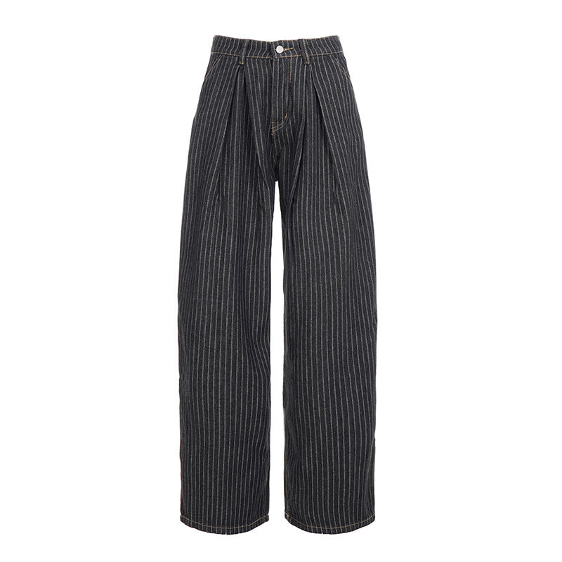 Dame Bred Højtaljede Stribet Jeans Skovae