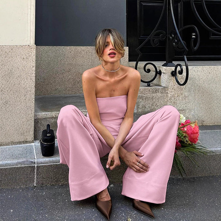 Dame elegant to-delt sæt med off-shoulder top og bred bukser Stilla