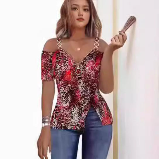 Dame Off-Shoulder Top med maritimt motiv og dekorative knapper Skovae