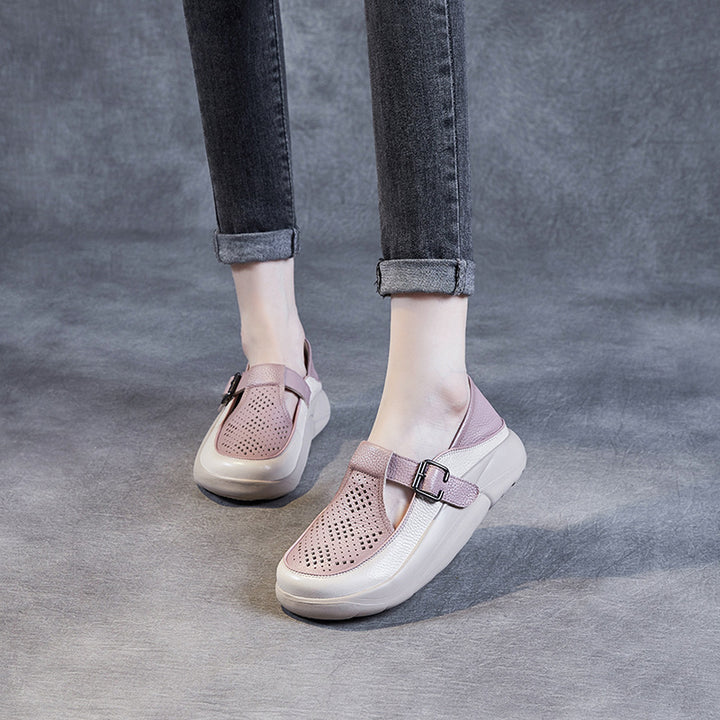 Dame Læder Spænde Clogs med perforeret Design Stilla