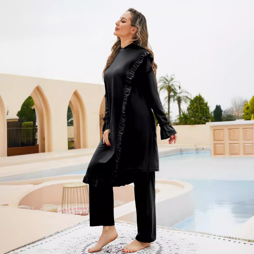 Dame elegant outfit med flæse-design og lang skæring Stilla