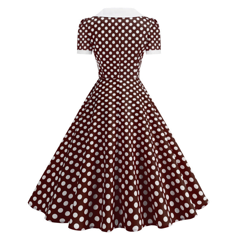 Dame Retro Maxikjole med Krave og Dots Skovae