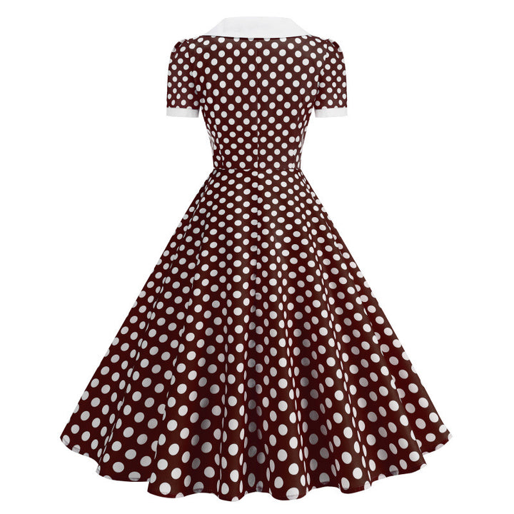 Dame Retro Maxikjole med Krave og Dots Skovae