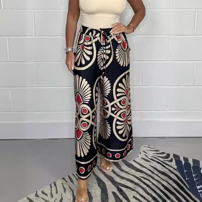 Dame bred palazzo-bukser med boho-print Stilla