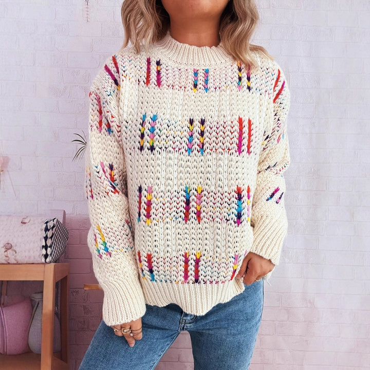 Kvinders afslappede strikkede sweater med farverige accenter Stilla