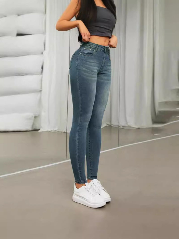 Dame Slim Fit Jeans i vintage-look med høj talje og elastisk materiale Stilla