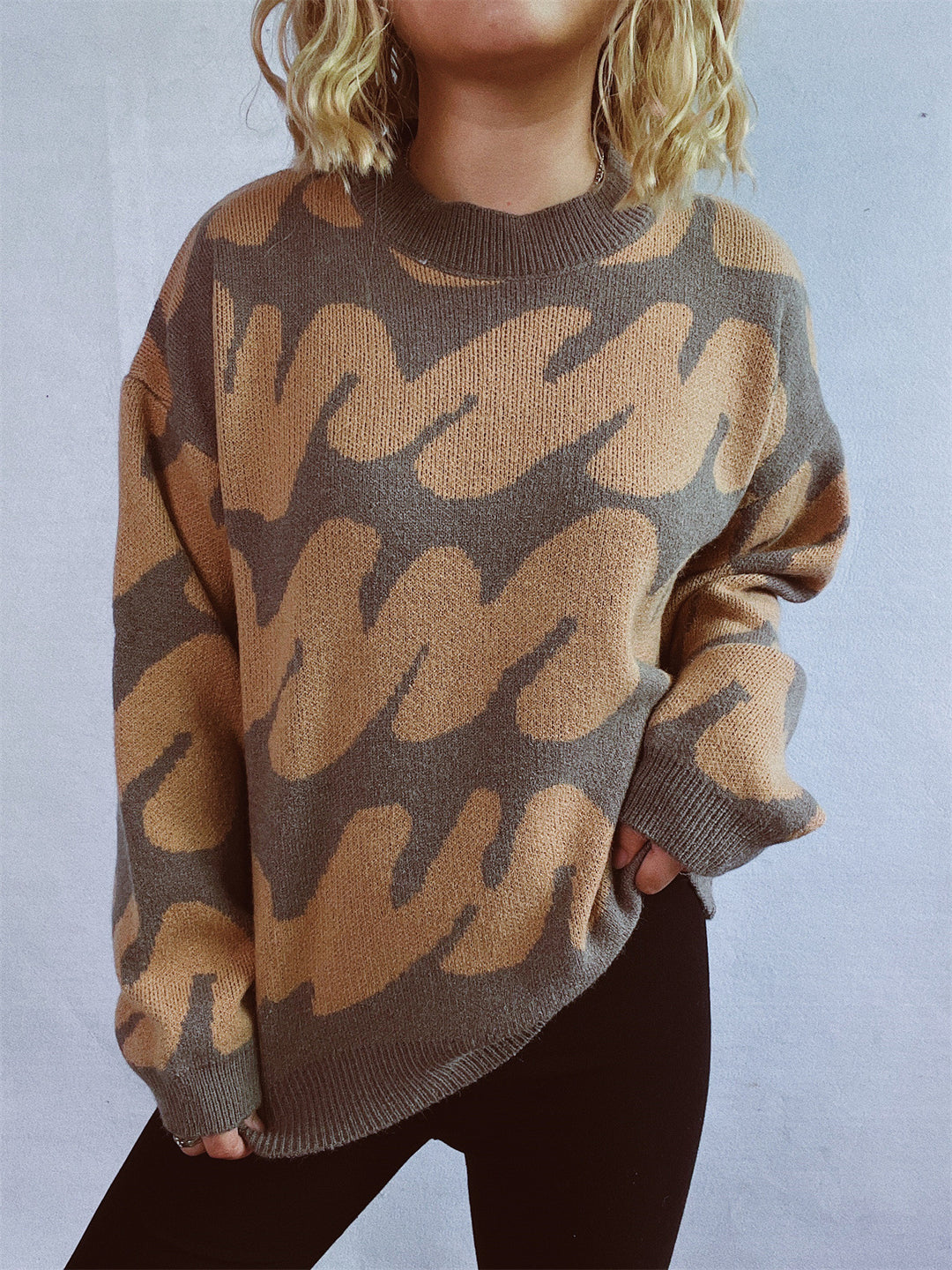 Dame Oversized Striktrøje med Iøjnefaldende Mønster Stilla