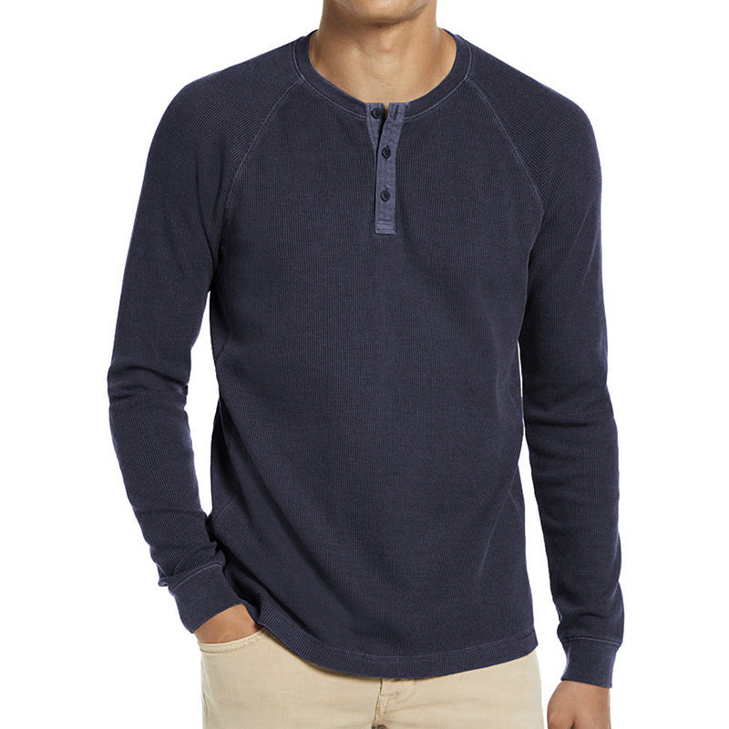 Herrer langærmet Henley-shirt med struktureret væv Stilla