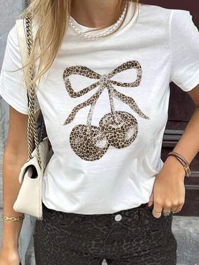 Dame T-shirt med kreativt leopardmotiv Stilla