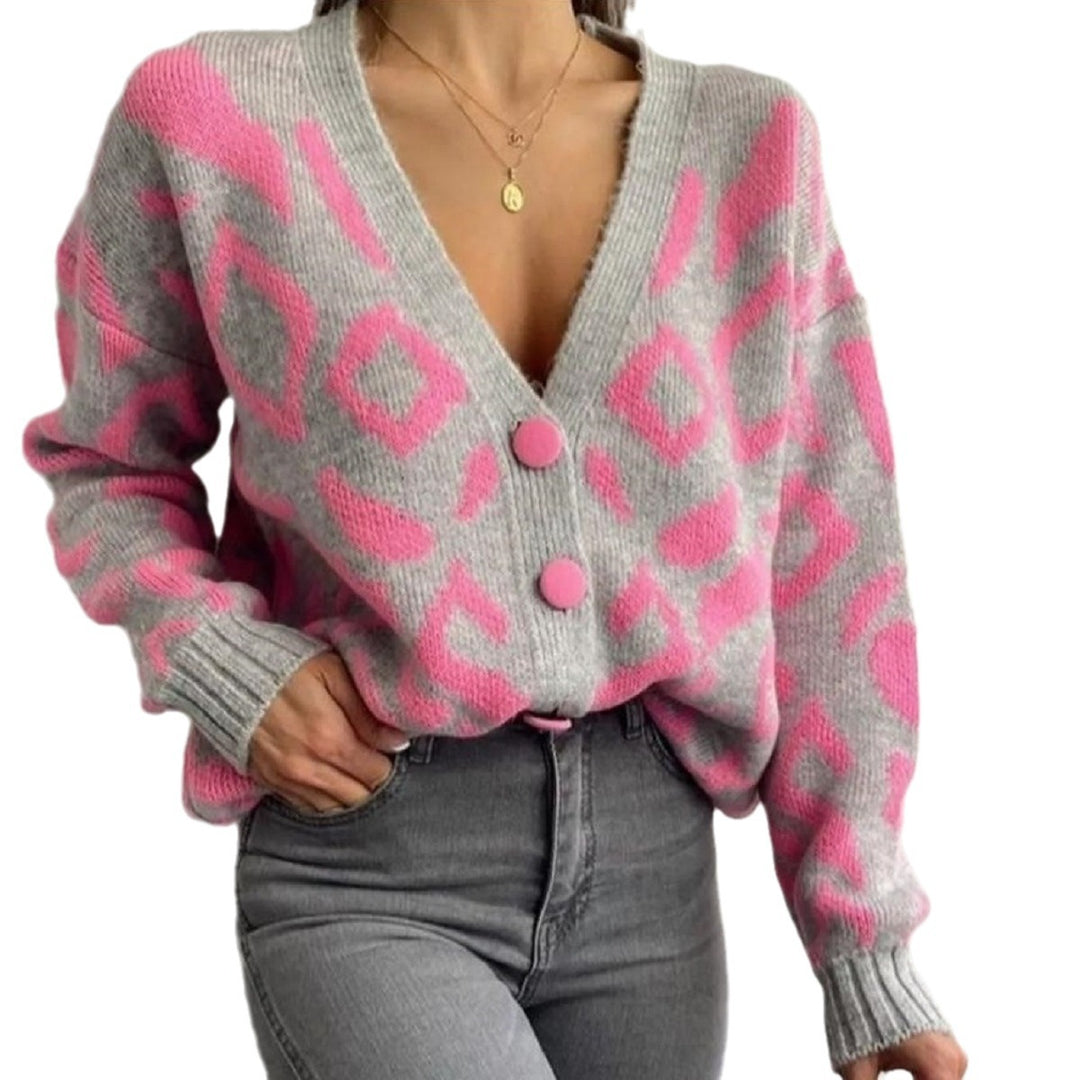 Kvinders fashionable cardigan med iøjnefaldende dyremønster og blød berøring Stilla