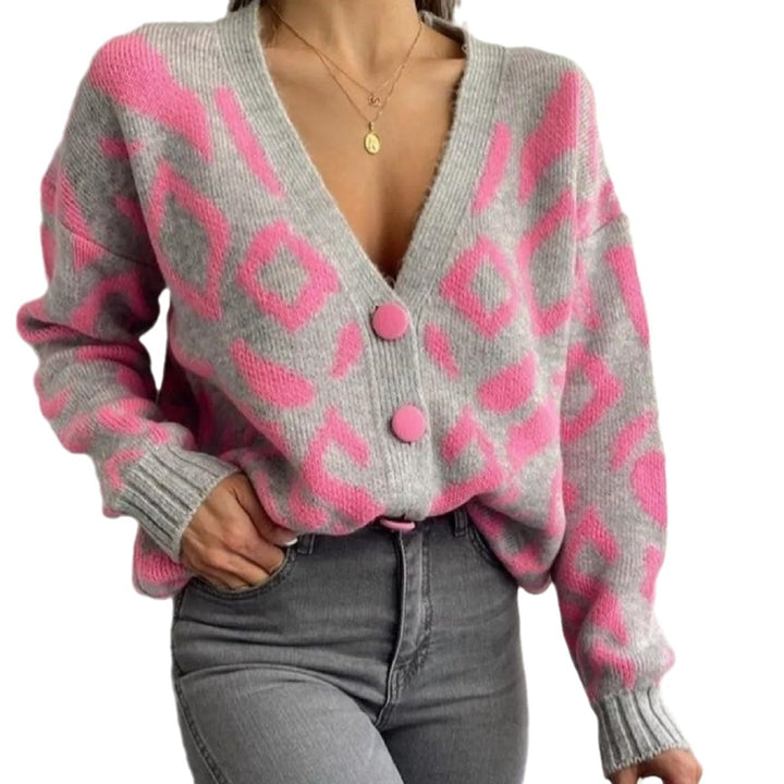 Kvinders fashionable cardigan med iøjnefaldende dyremønster og blød berøring Stilla
