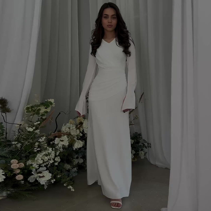 Dame elegant omslagsskjorte med asymmetrisk flæser og figursyet silhuet Stilla