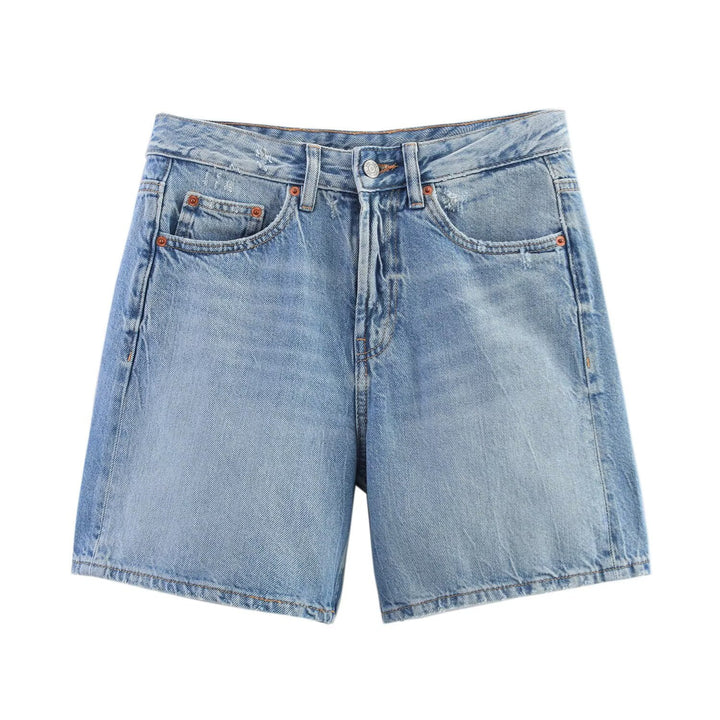 Dame denim shorts i afslappet snit med høj talje og praktiske lommer Skovae