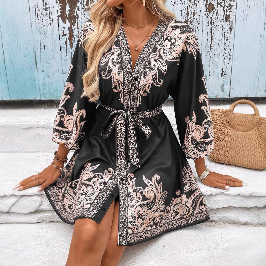 Dame Bohemian Paisley Tryk Mini Kjole Stilla