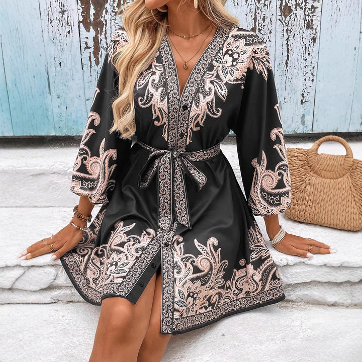 Dame Bohemian Paisley Tryk Mini Kjole Stilla