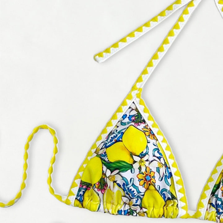 Dame triangel-bikini med glad citrusmønster Skovae