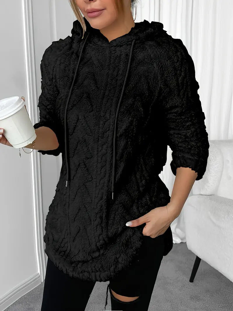 Kvinders hyggelige fleece hoodiejakke med tekstureret ribdesign Stilla