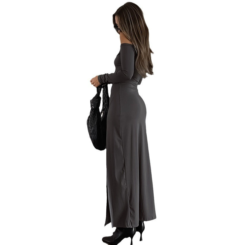 Dame Off-Shoulder Maxikjole med høj split og tætsiddende silhuet Stilla