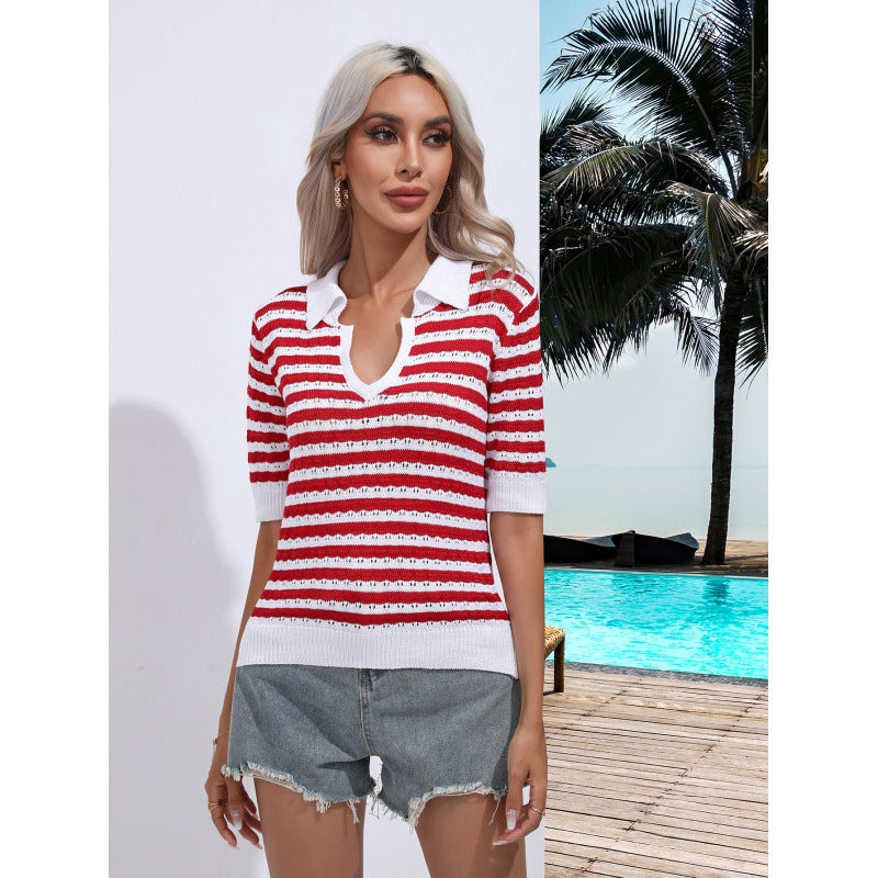 Dame Stilfuld Strik Polo Sweatshirt Stilla