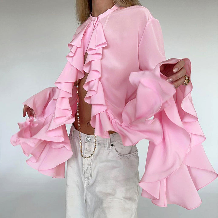 Damebluse med voluminøse ruffles og afslappet snit Stilla