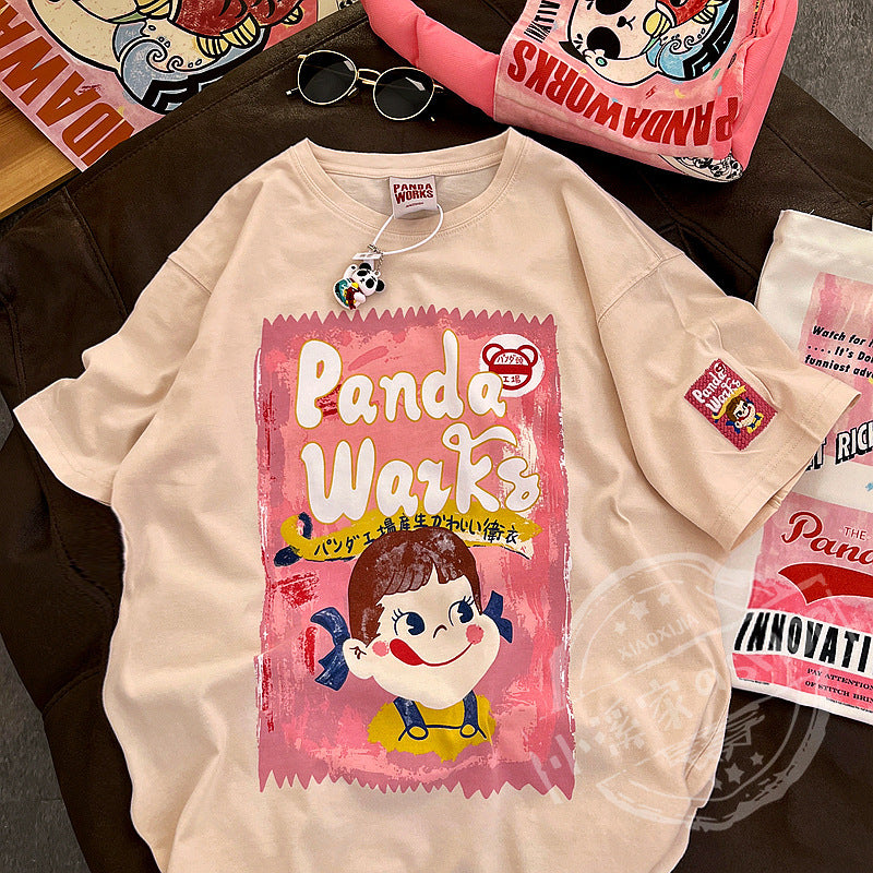 Dame T-shirt med kreativ panda grafiktryk og løs pasform Stilla