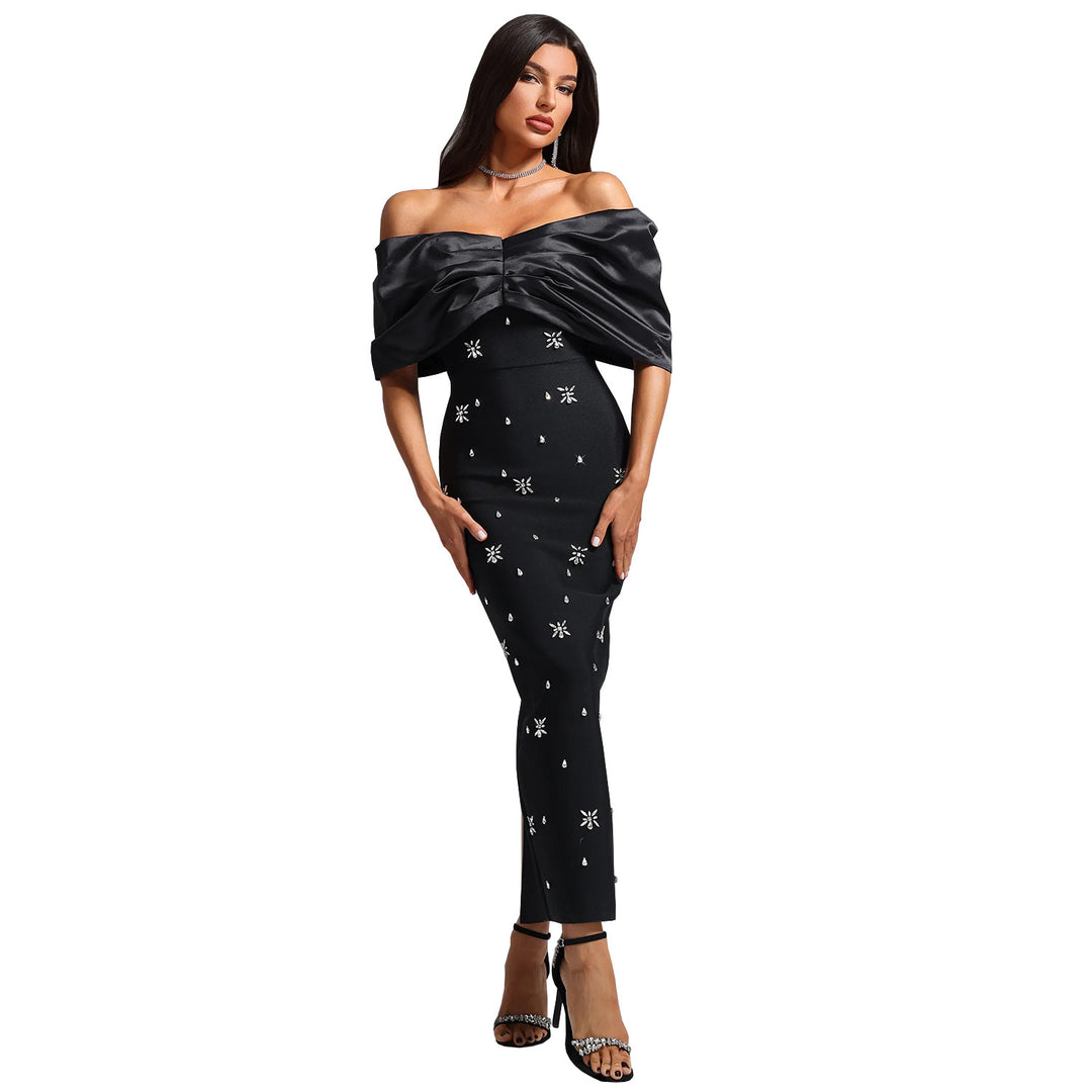 Dame Elegant Maxikjole med Off-Shoulder-design og glitrende dekorationer Stilla
