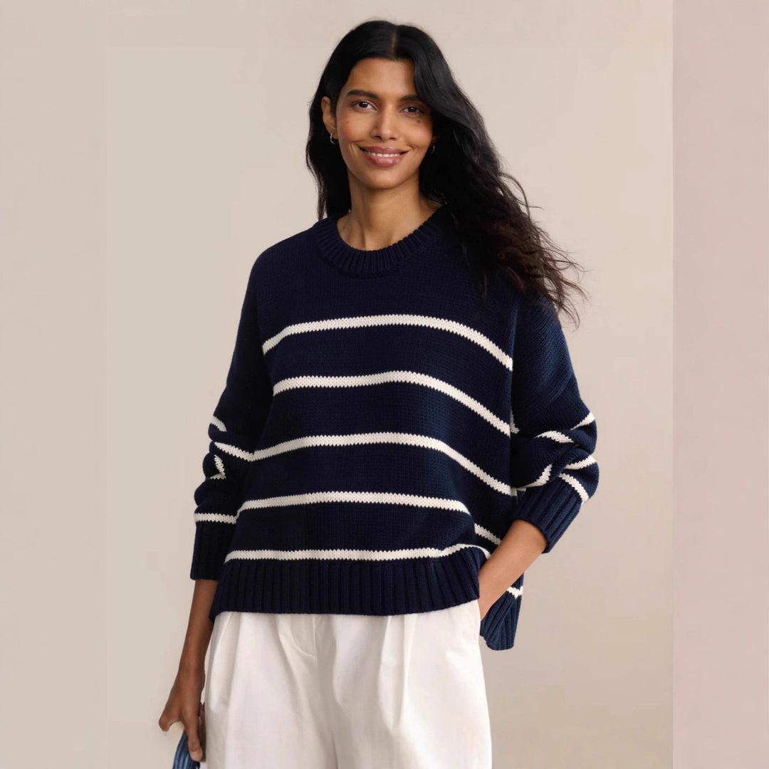 Kvinders afslappede strikket sweater med brede striber og rund hals Stilla