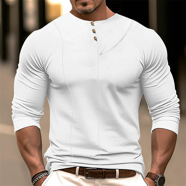 Herrer Langærmet Henley Shirt med moderigtig knapdesign og tætsiddende pasform Stilla