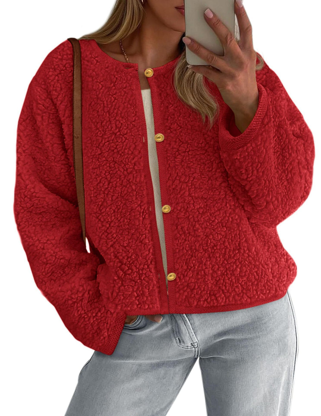 Kvinders hyggelige fleecejakke med knapdetalje og oversized snit Stilla