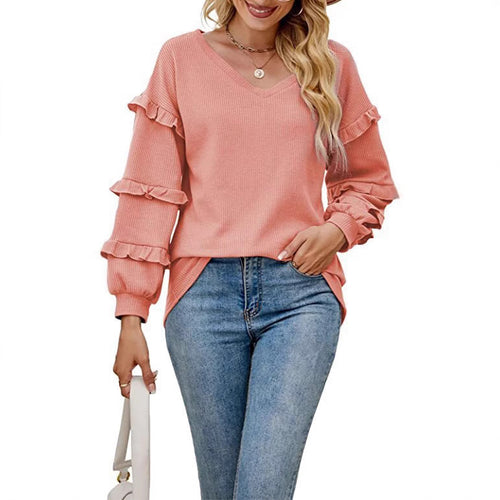 Dame mode sweatshirt med flæse detaljer Stilla