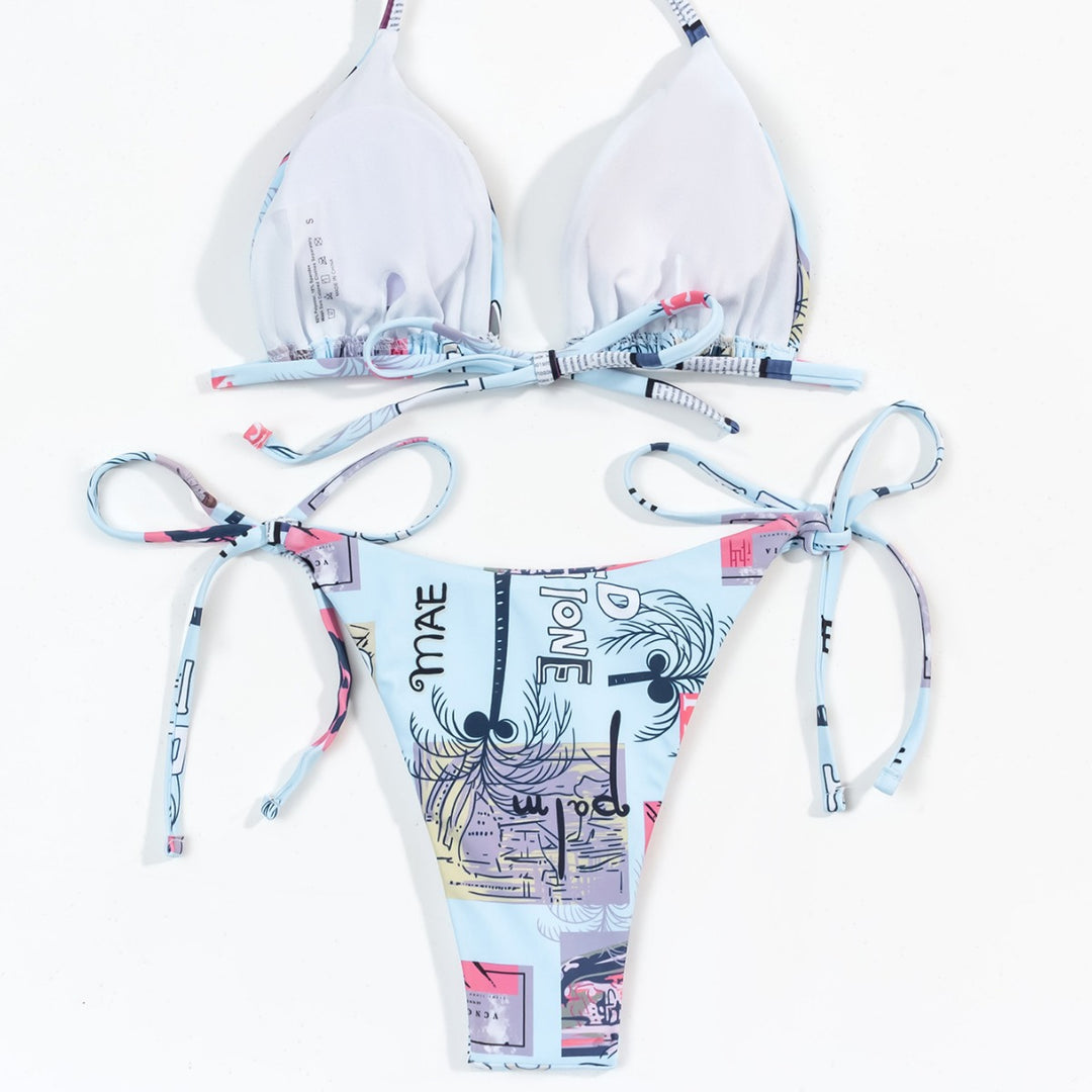 Dame justerbar trekant-bikini med moderne tryk Skovae