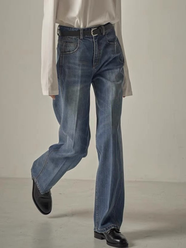 Dame bredskårne jeans med høj talje og elegant taljehåndværk Stilla