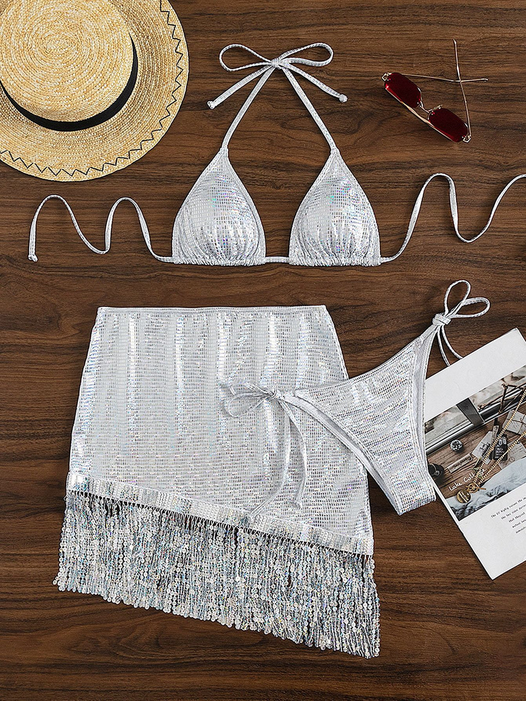 Femme Sparkling Sequin Bikini Sæt Stilla