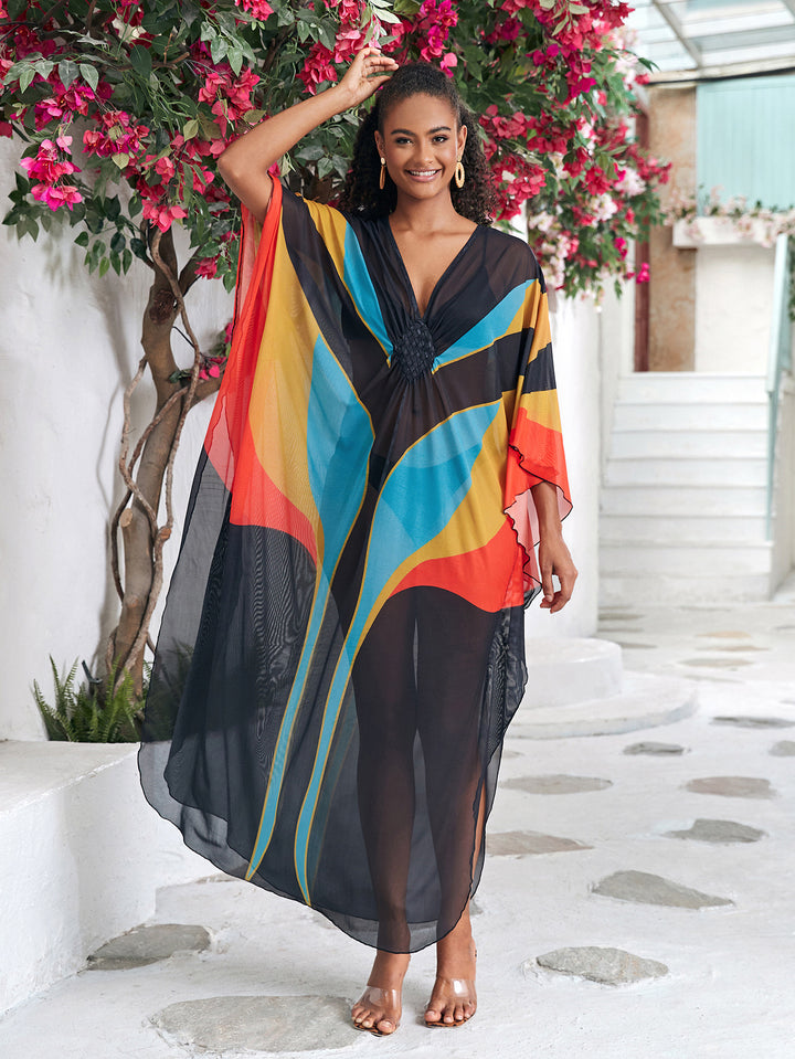 Dame Strandkaftan med farverigt grafikdesign og lette materialedetaljer Stilla
