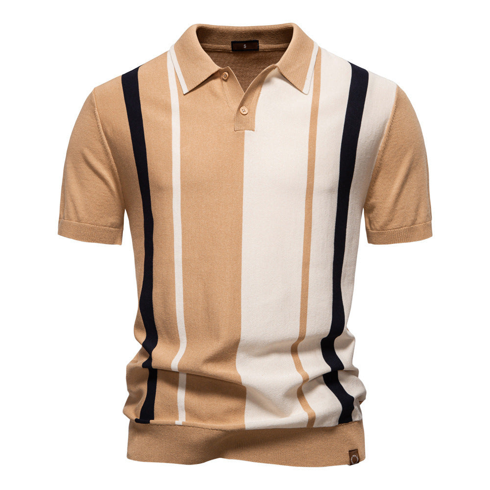 Herre nano retro-inspireret strikpolo med vertikal intarsiestruktur og åben Kent-krave Skovae