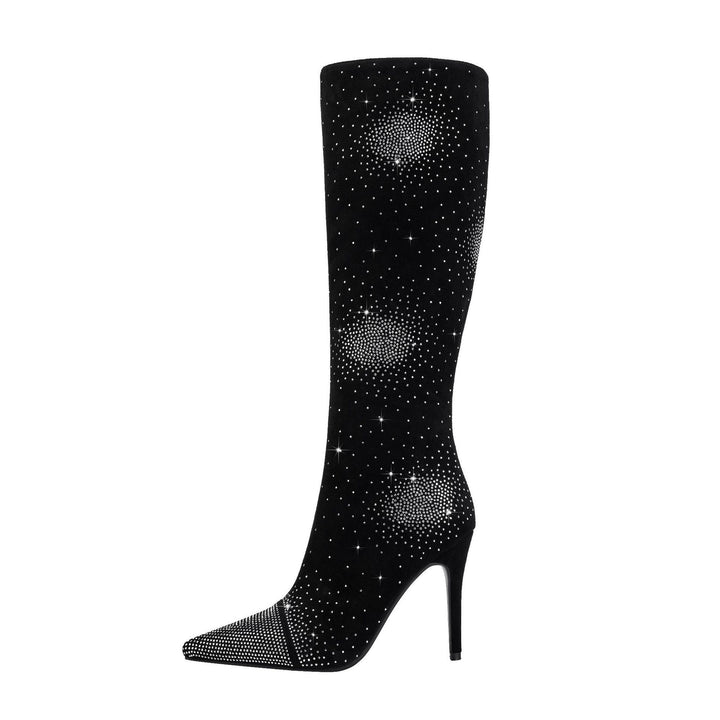 Femme Glitrende Spidsestøtte-Stiletto-Støvler Over Knæ Stilla