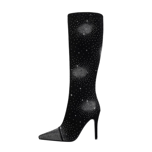 Femme Glitrende Spidsestøtte-Stiletto-Støvler Over Knæ Stilla