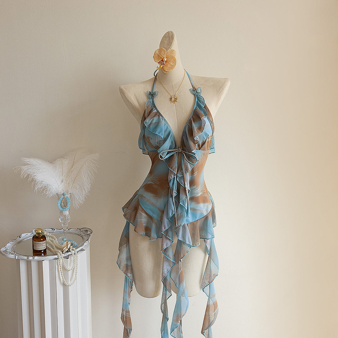 Dame Strandkjole med transparente Volants Skovae
